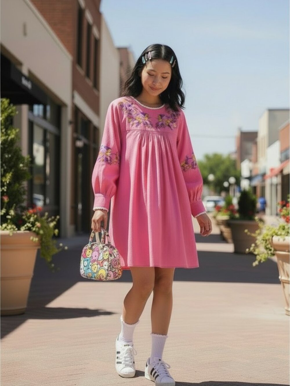 Adidas x Fafi Embroidered Babydoll Dress XS